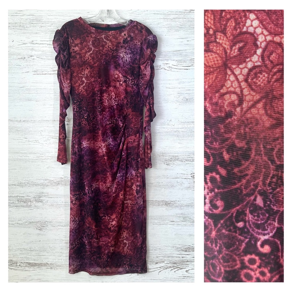 VINTAGE 90s Y2K Sheer Mesh Floral Midi Dress Whimsigoth Fairycore Nine West 10